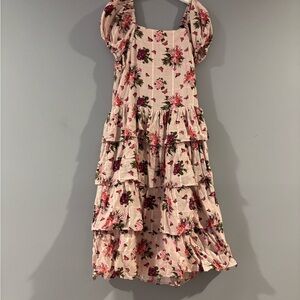 LoveShackFancy Pink Floral Tiered Dress